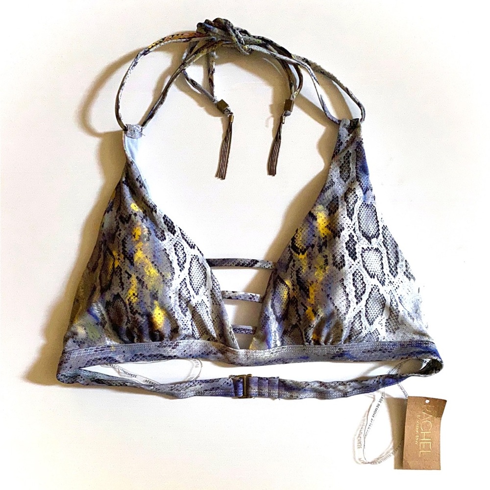 Silver, blue, and yellow Rachel Roy bikini top. XL new with tags.
